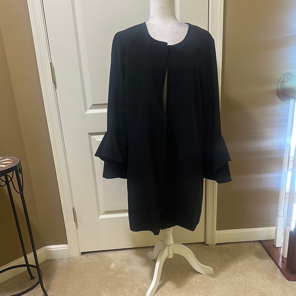 Full Zip Front Black Ruffle Sleeve Blazer by Alfani